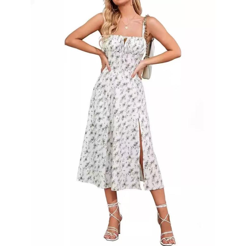 Summer Sweet Solid Sleeveless Long Dress Women Fashion Bandage Camisole Dresses Padded Boned Robe Elegant Party Vestidos