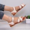 Large Size Flat Sandals Women Summer New Round Head Open Toe One Word Buckle Strap Outer Wear Sandals