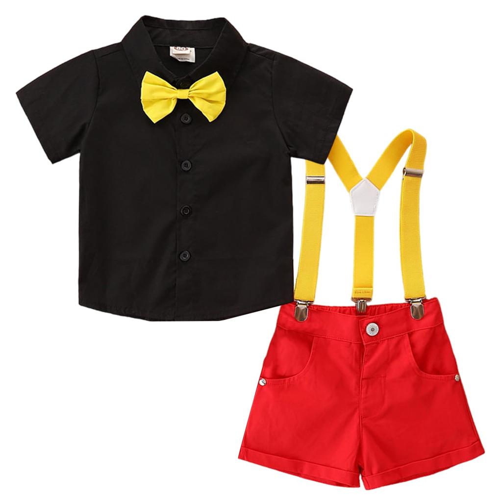 Matreeglam Kids' Halloween Costume Set with Suspenders for Boys, Short Sleeve Suit and Bow Tie, Perfect for Christmas, Birthdays, or as a Gift (Boys'
