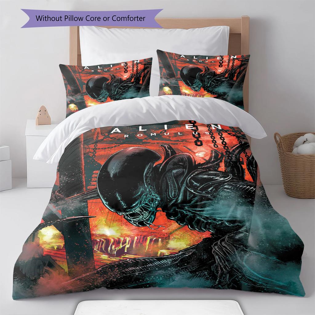 Aliens Pattern Bedding Quilt Set Quilt Cover Pillowcase Home Decoration Gift (1 * duvet cover + 2 * pillowcase, without core)