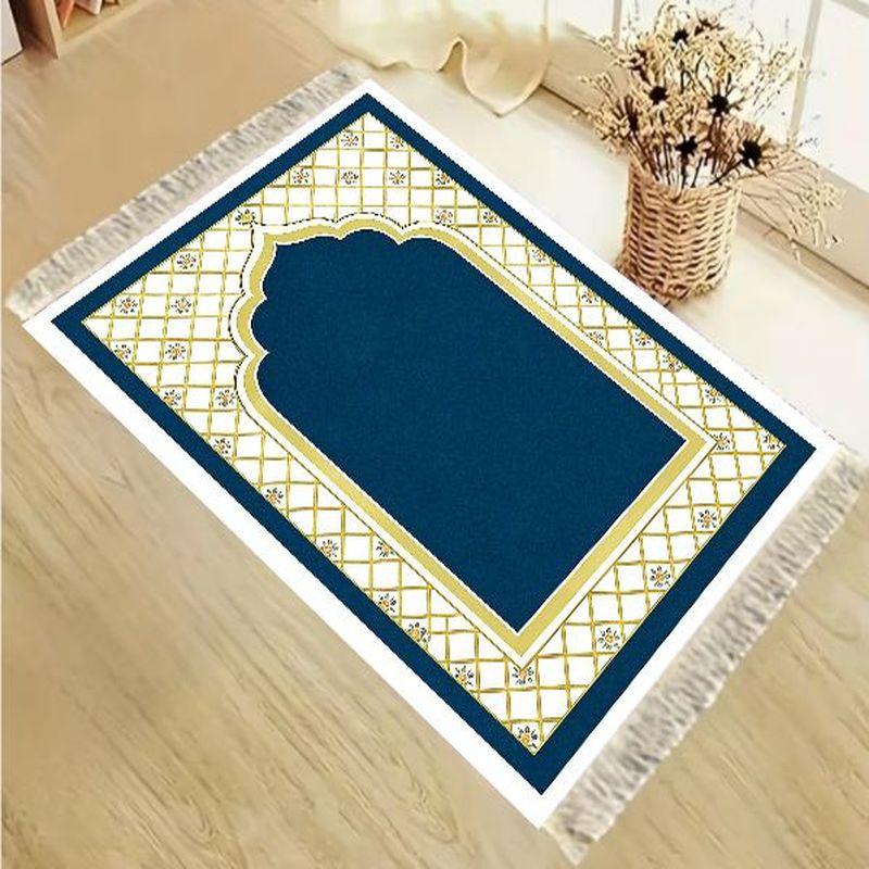 Velvet Islamic Salat Mat Simple Black Gold Blue Floral Mihrab Pattern Portable Anti Slip Prayer Rug Eid Gift