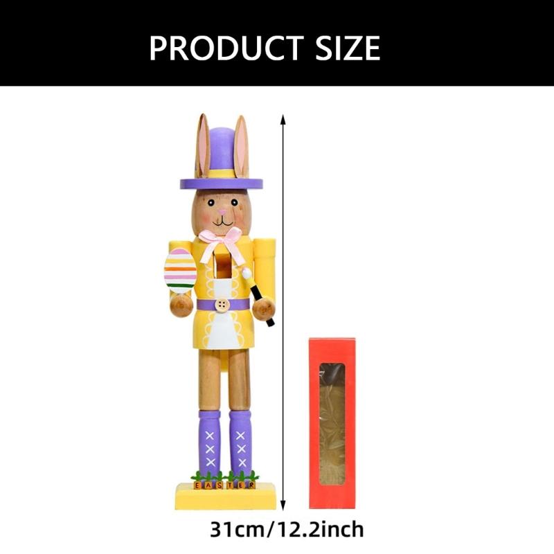 Artistic 12Inch Easters Rabbit Nutcrackers Wooden Figurine Ornament with Hat and Colorful Body for Holiday Decoration