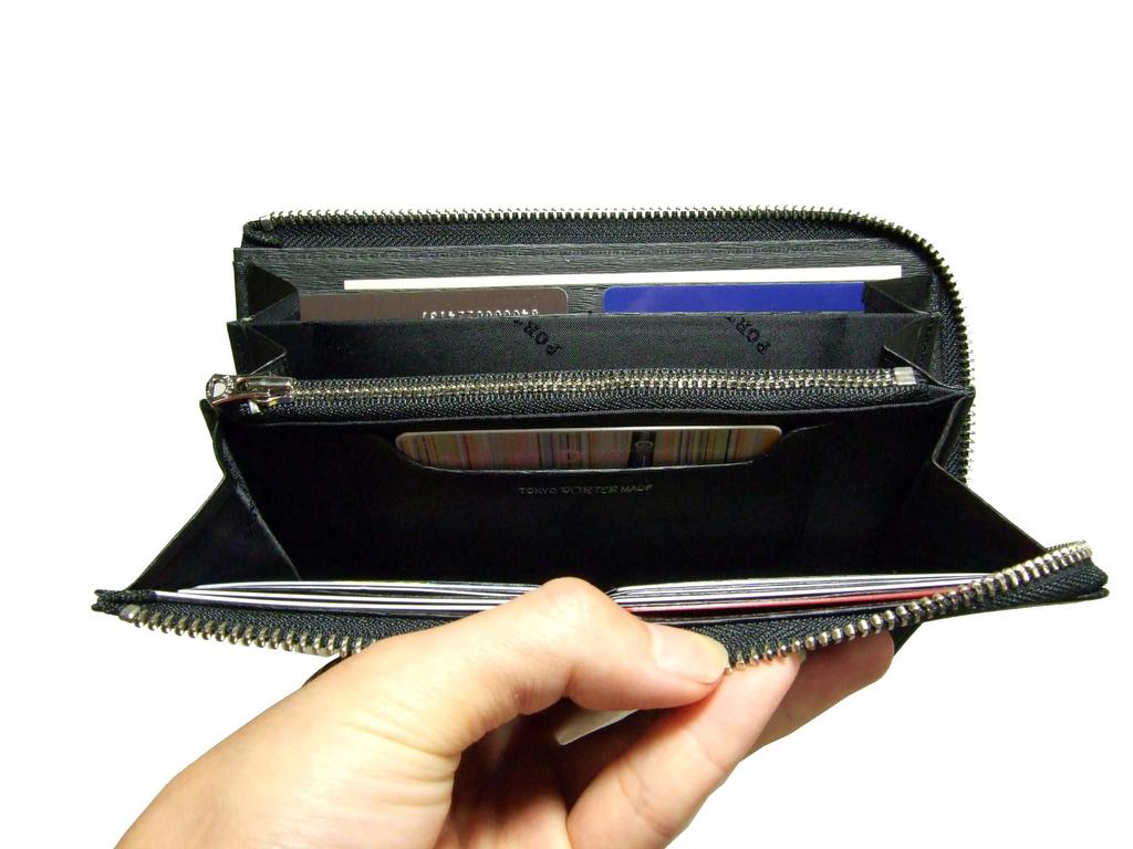 PORTER Current Long Wallet Round Zipper 052-02210 Navy Embossed Leather Yoshida & Co. Made in Japan