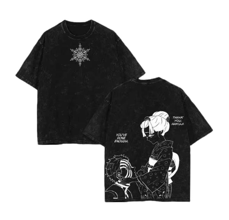Japan Anime Demon Slayer Printed Tshirt Mens and Womens Washed Tshirt High Quality Vintage Cotton Tshirt YK Tops