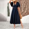 Women's Summer Ruffle Sleeve High Split Solid Colour Long Elastic Waist Dresses