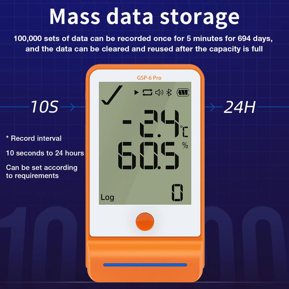 Bluetooth GSP-6Pro 100000 Регистратор данных температуры Регистратор влажности Точечный регистратор температуры для холодильной цепи