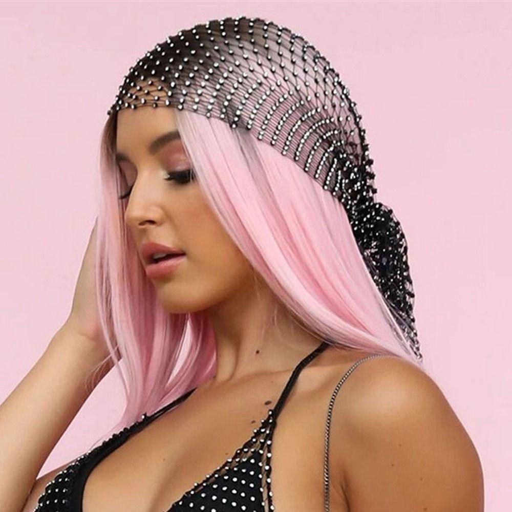 Summer Headwrap Hollowed Out Mesh Head Scarf Cap Women Hair Scarf Bling Turban Rhinestone Headband