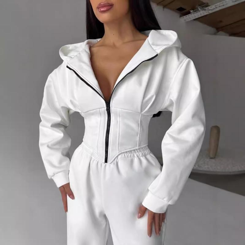 Укороченная куртка в европейском и американском стиле для горячих девушек с поясом-рыбьей косточкой и утягивающей толстовкой на молнии