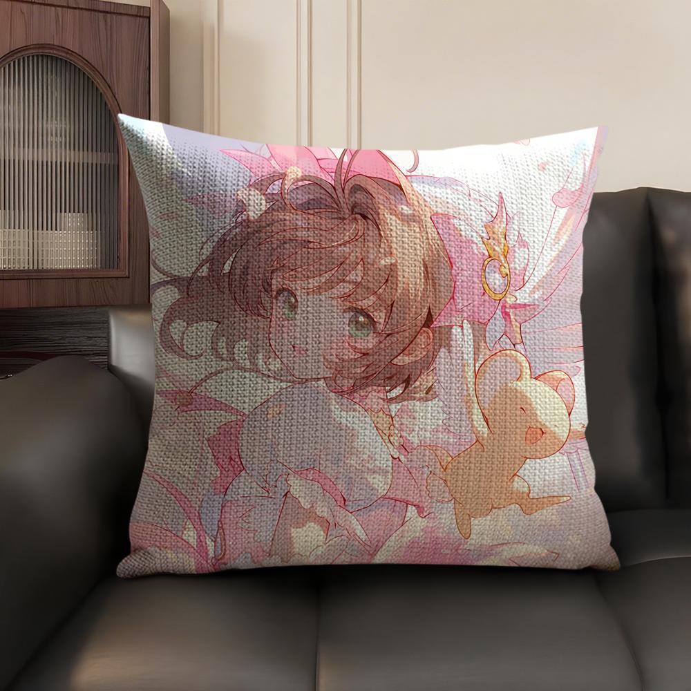 Аниме C-Cardcaptor S-Sakura Розовая Наволочка Натуральный Лен Органическая Ткань Двусторонняя Печать Диван Домашний Декор Наволочка