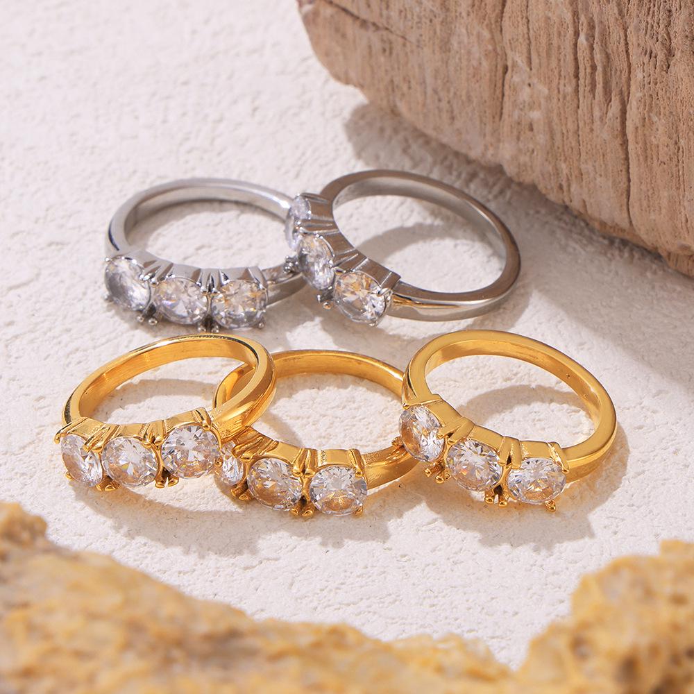 Кольцо из титановой стали с геометрическим узором и микробриллиантами в стиле ретро с покрытием из 18-каратного золота — стиль Chic All-Match