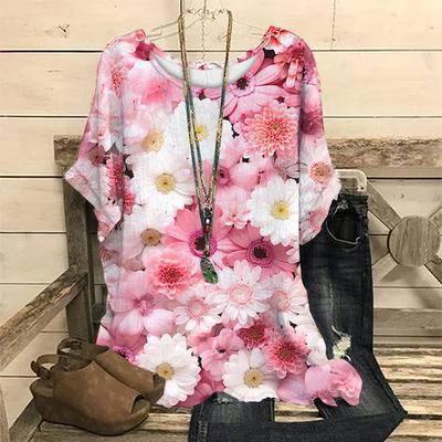 Женские футболки оверсайз, круглые футболки с короткими рукавами, повседневные топы, одежда с 3d принтом цветов, повседневная одежда, уличная одежда