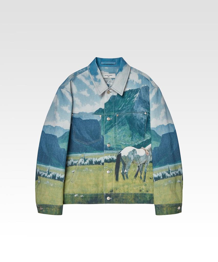 Afterpray Cowboy Printed Trucker Jacket Sky Blue