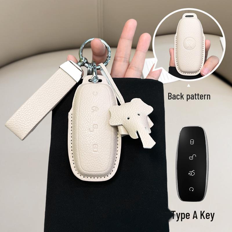Кожаный чехол для ключей в французском стиле для BYD D9/N7/N8 - Полностью закрывающий защитный корпус для пульта дистанционного управления