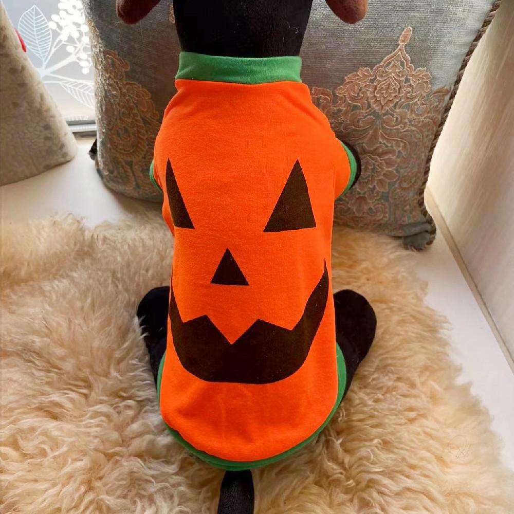New, Spring and Autumn Dog Clothes T-Shirt, Sleeved, Breathable, Comfortable, Halloween, Pumpkin