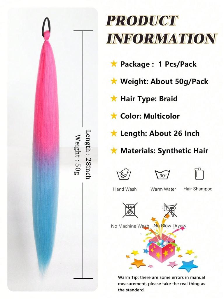 Synthetic Ponytail 1 Pack Braid Extension, Full of Color Ponytail Extension, with Elastic Tie Straight Tube Sleek Wrap Extension Hair