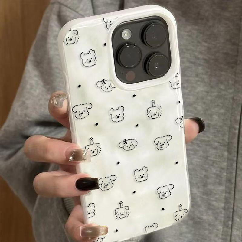 Cute Minimalist Full Puppies Soft Phone Case For IPhone 17 Air 16 16e 15 14 13 12 11 Pro Max 8 7 Plus Chiffon Texture Back Cover