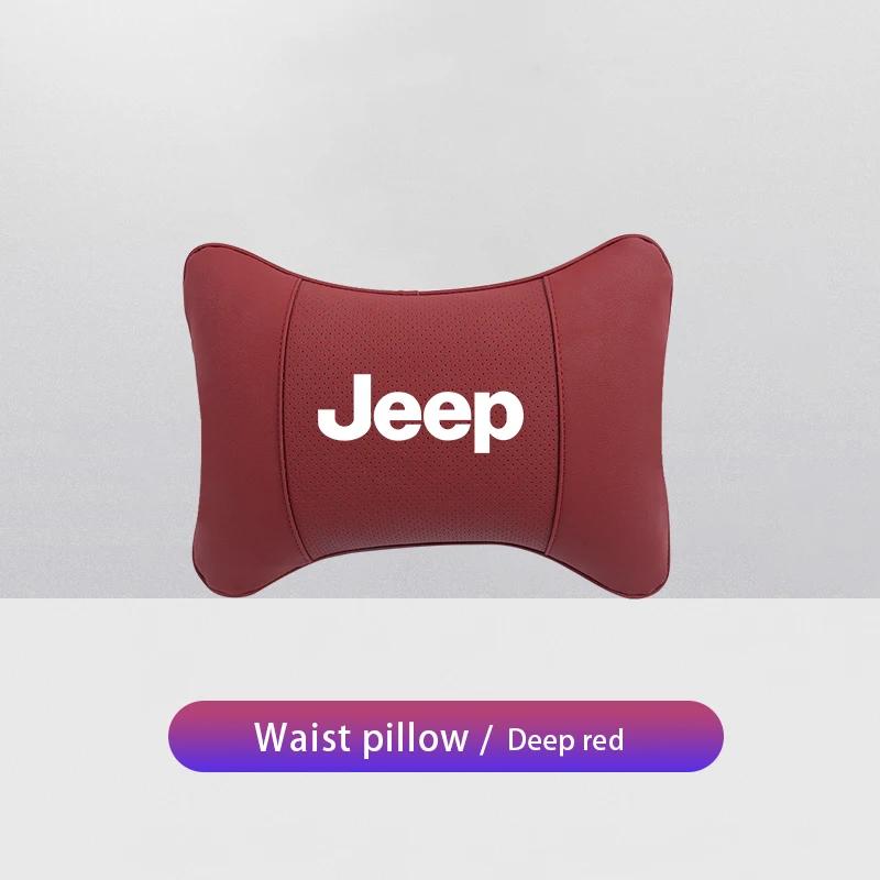 For Jeep Car Seat Neck Pillow Leather Headrest Lumbar Waist Support For Jeep Grand Cherokee Wrangler JK Gladiator Compass Ren