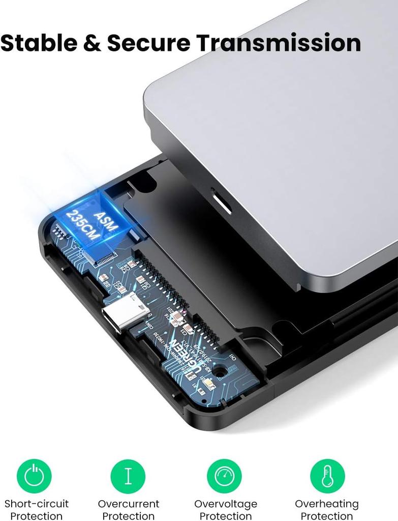 UGREEN Алюминиевый корпус 2,5" для SSD/HDD USB 3.1 Gen 2 UASP SATA III PS4//ПК Без инструментов