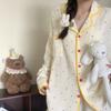 Contrasting color edge soft cute polka dots girl pajamas spring and autumn cardigan long-sleeved trousers suit students can wear loungewear