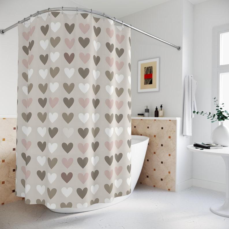 Heart Shower Curtain - Minimalist Valentine's Day Design | Perfect for Romantic Bathrooms, Includes 12 Hooks