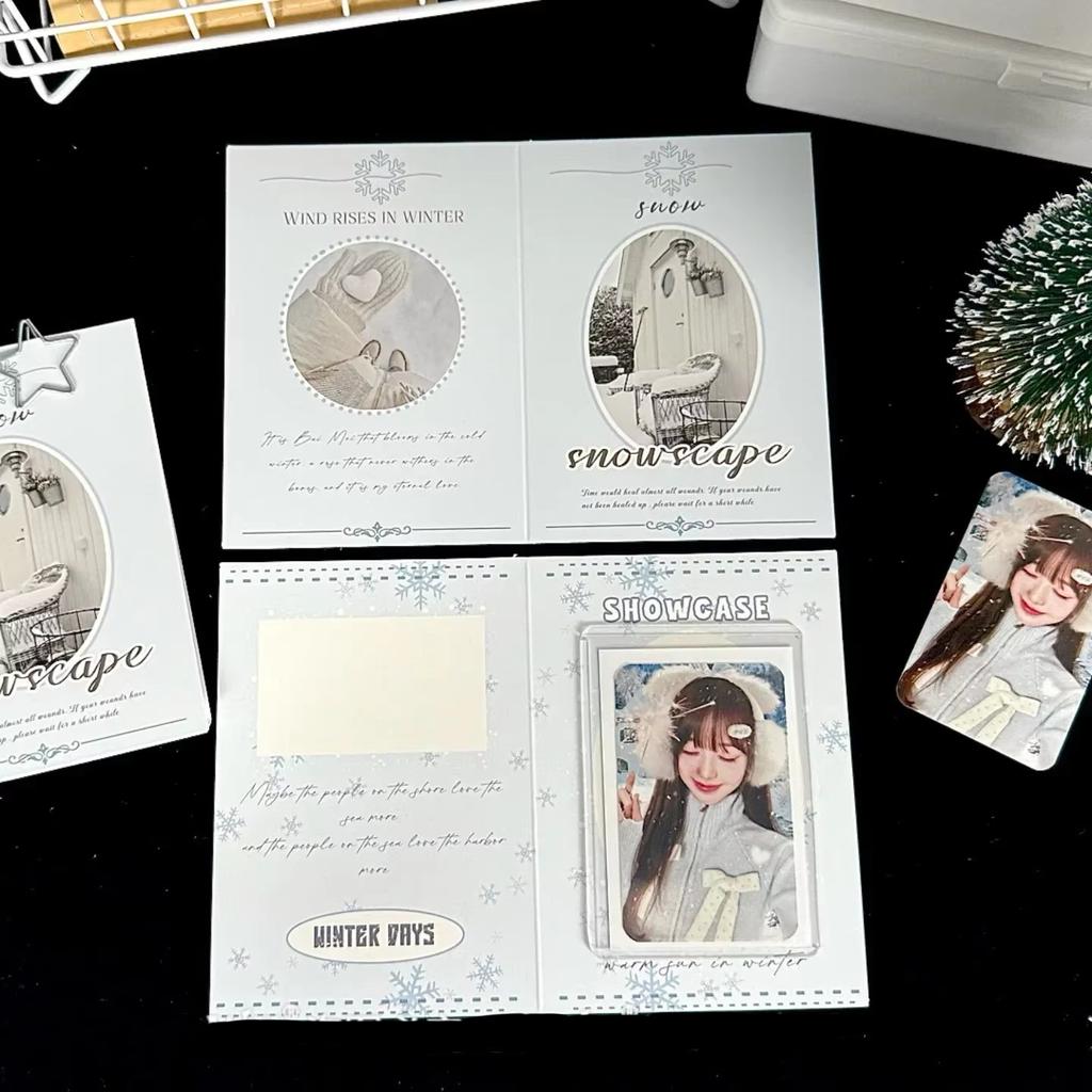 10Pcs INS Fresh Winter Snow Folding Card Back Korean Kpop Idol 3-inch Photocard DIY Packing Fixed Cardboard Girls Cute Packaging