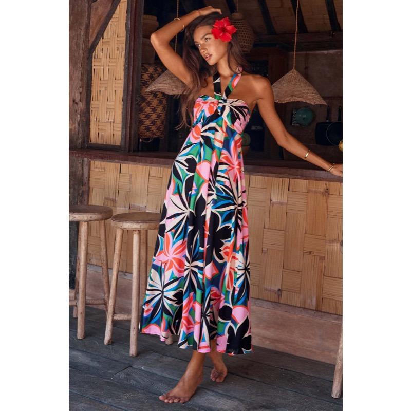 Летнее платье с вырезом на шее и длинной юбкой без рукавов для женщин