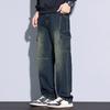 Vintage Jeans Men's Autumn Straight Pocket Cargo Pants Loose Wide High Street Casual Denim Trousers Male