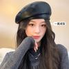 Spring and Autumn New PU Leather Hat Women's Versatile Beret Shows Small Face Four Corners Bud Hat Advanced Sense