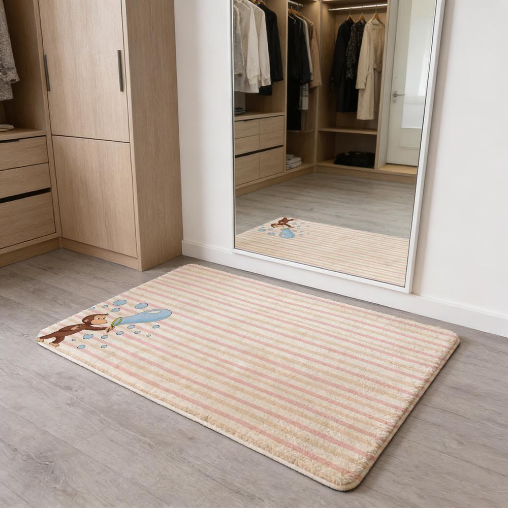 MONKEY CARTOON C-Curious GeorgeS Floor Mat Flannel Door Mat Non-Slip Absorbent Washable Indoor Home Rug