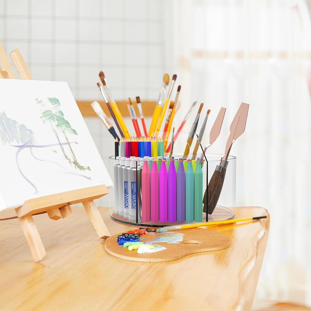 Absonic Acrylic Pen Holder Pencil Organizer, 360-Degree Rotating Pencil Holder, Crayon Organizers for Kids Marker Organizer Caddy Art Supply Kids