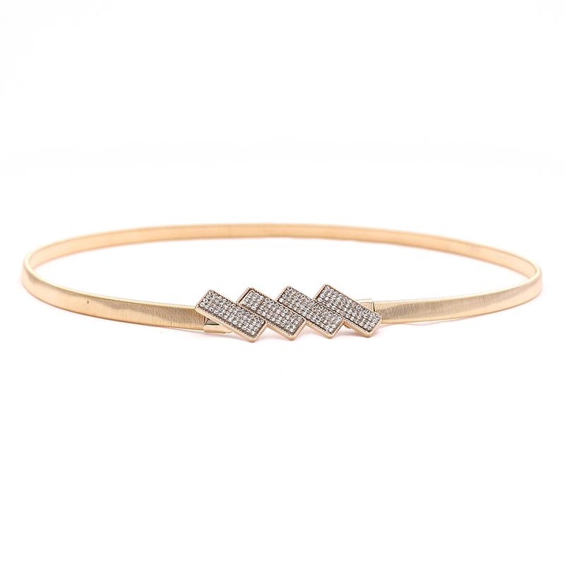 Luxury Imitate Rhinestone Chain Wasit Belt for Dress Stretch Skinny Metal Silver Gold Women Belt Elastic Thin Ladies Belt