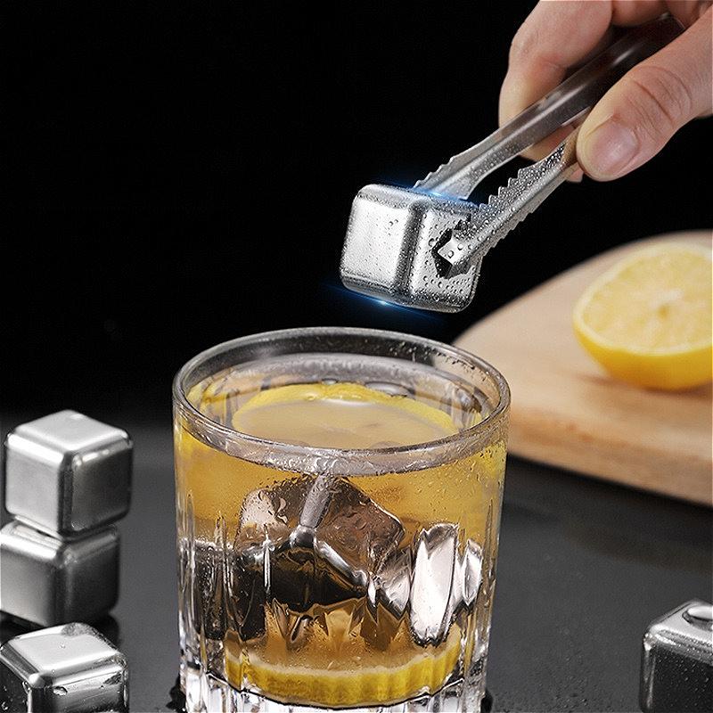 12pcs Whiskey Ice Cubes Stainless Steel Ice Cube Set Bar Whiskey Stone Reusable Chilling Stones Red Wine Cold Drinks Ice Cubes