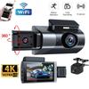 4K видеорегистратор, 3-канальный автомобильный видеорегистратор, камера переднего и заднего вида, Wi-Fi, видеорегистратор, монитор парковки, черный ящик, ночная версия, видеорегистратор для автомобилей