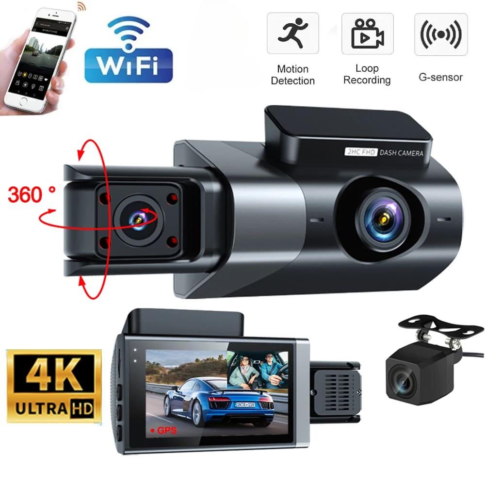 4K видеорегистратор, 3-канальный автомобильный видеорегистратор, камера переднего и заднего вида, Wi-Fi, видеорегистратор, монитор парковки, черный ящик, ночная версия, видеорегистратор для автомобилей