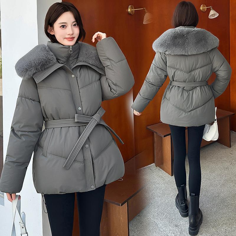 Export export women's large fur collar cotton clothes, large twill medium and long belts, waist filling and plush, undertake large and small purchases