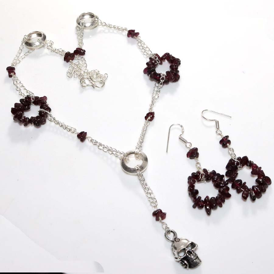 Classy Beaded Hessonite Garnet Necklace Earrings Set 18|2.3" Most Beautiful K6e15