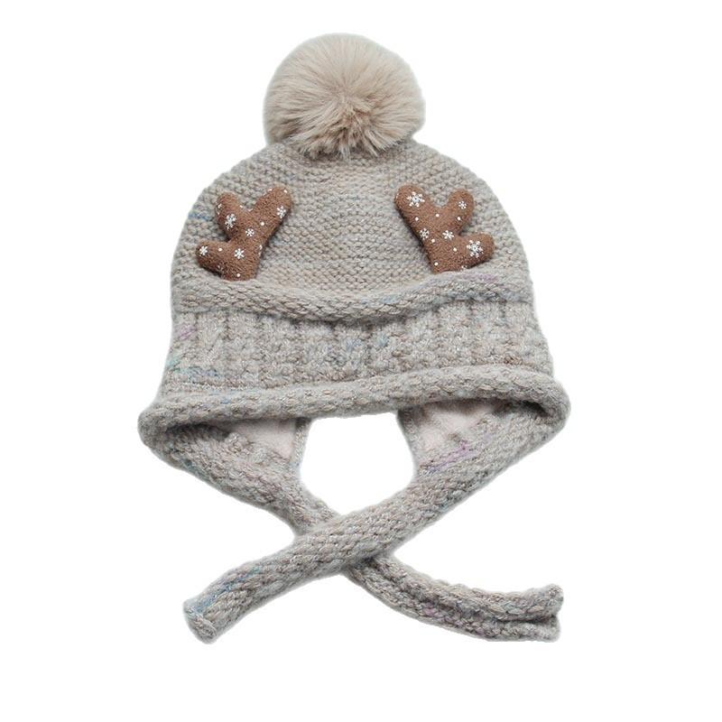 Cute antlers knitted hat children's winter velvet thickened cycling thermal ear protection hat Northeast ski hat wool hat