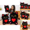 Cute Heart-hugging Black Cat Plush Toy Cartoon Cat Pillow Doll For Children Sleeping Rest Cushion