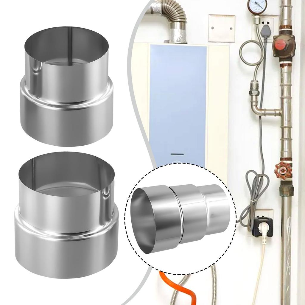 Stainless Steel Flue Exhaust Pipe Reducing Joint Chimney Adaptor Stove Pipe Universal Household Ventilation Multiple Sizes