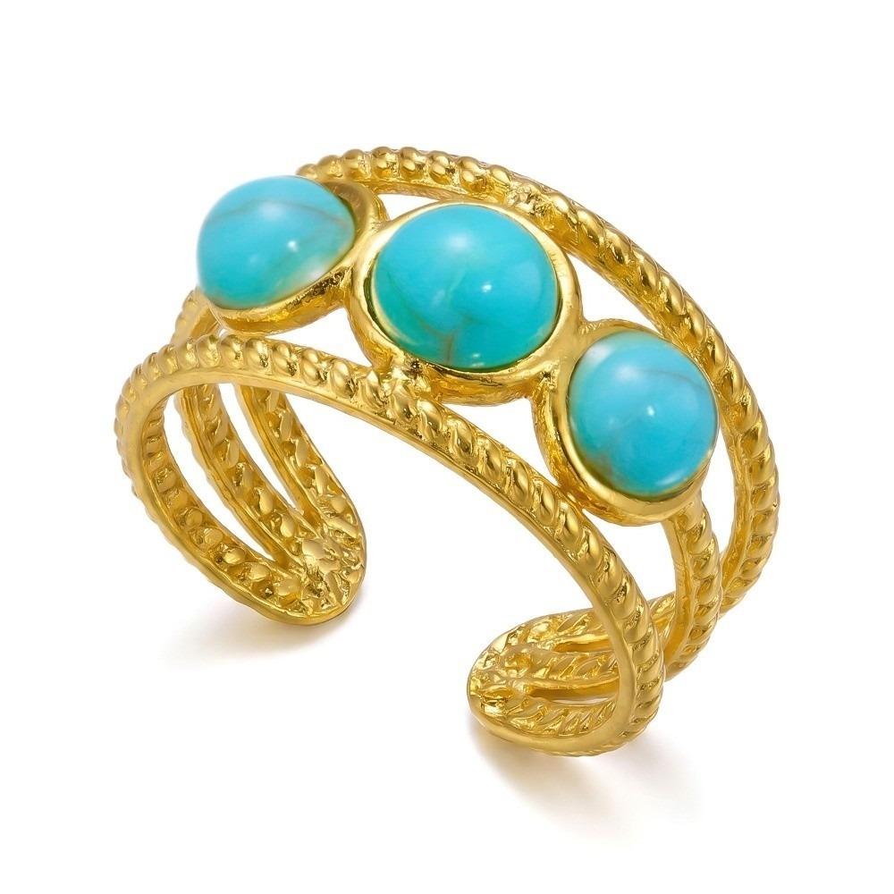 Turquoise Green Stone Turquoise Stone Ring Stainless Steel Boho Ring Finger Accessories