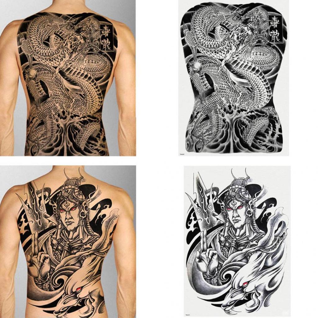 Large Black Men Women Waterproof Body Art Full Back Temporary Tattoo Stickers