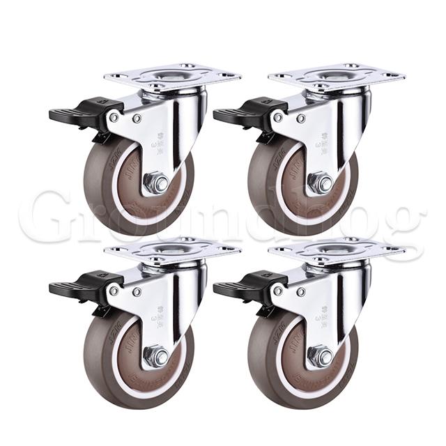 4Pcs Rubber Swivel Casters , with Brake No Noise Lockable Wheels Mobile Wheels for Furniture, Medical Equipment, Trolleys