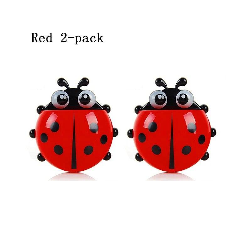 2pcs Toothbrush Holder Cute Ladybug Shape Suction Cup Creative Toothbrush Rack Bathroom No-punching Storage Shelf