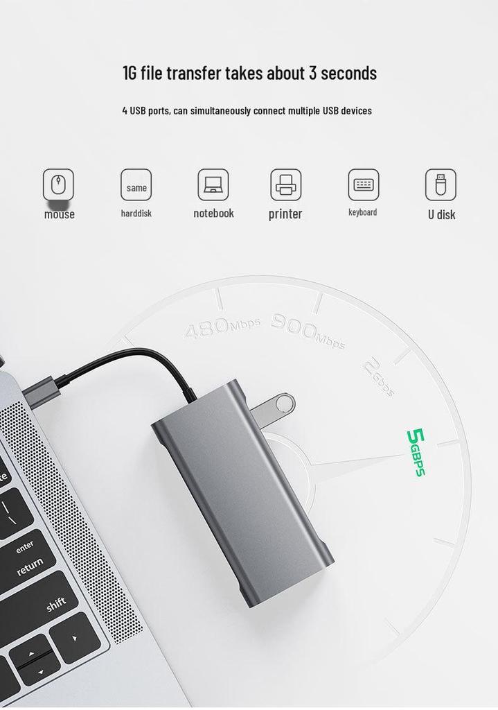 Док-станция для ноутбука Type C на HDMI с VGA, Gigabit Ethernet, USB 3.0 и кардридером SD/TF