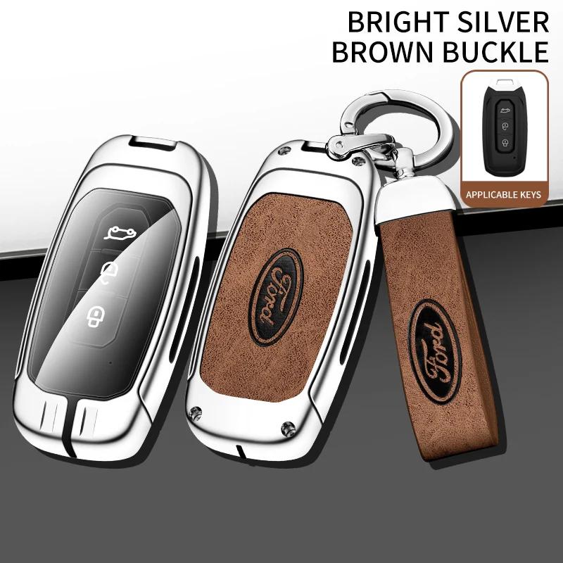 Car Sticker 2026 Ford Zinc Alloy Leather Car Remote Key Case Cover Holder 3 Buttons Key Shell For Ford Territory EV With Logo Ke