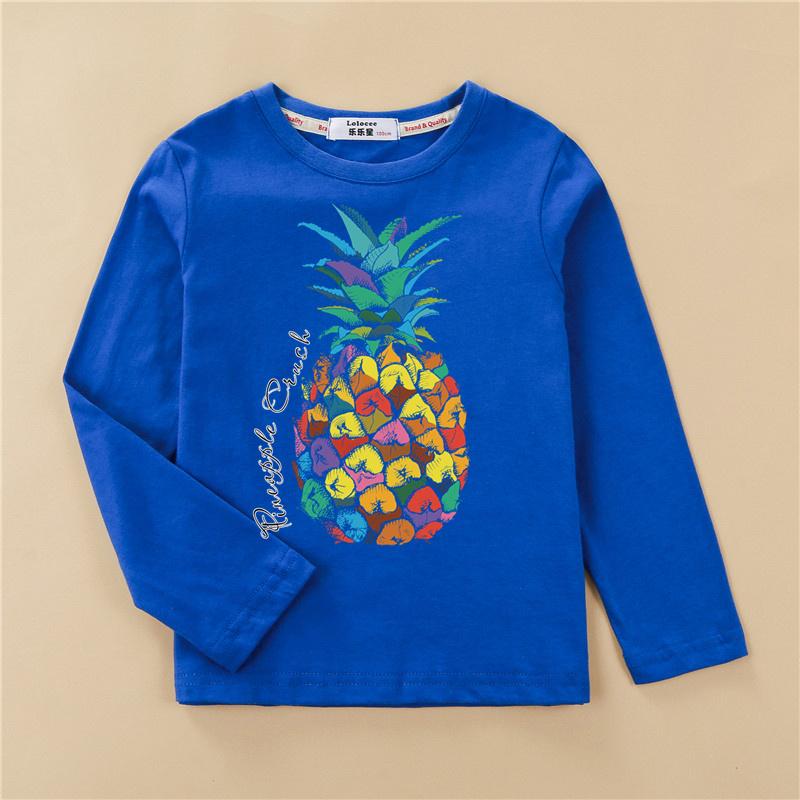 Spring and Autumn Round Neck 3D Fruit Pineapple Printed Top Fashionable Casual Long Sleeved Children's Boy and Girl Kids Unisex T-shirts