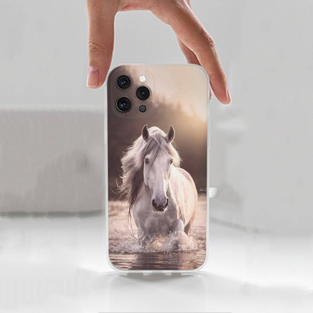 Скачущая Лошадь Животное Для iPhone 12, Mini, 16, X, 17, Plus, 11, Max, 13, XR, 15, Pro, 14, SE, XS, Прозрачный Мягкий Чехол
