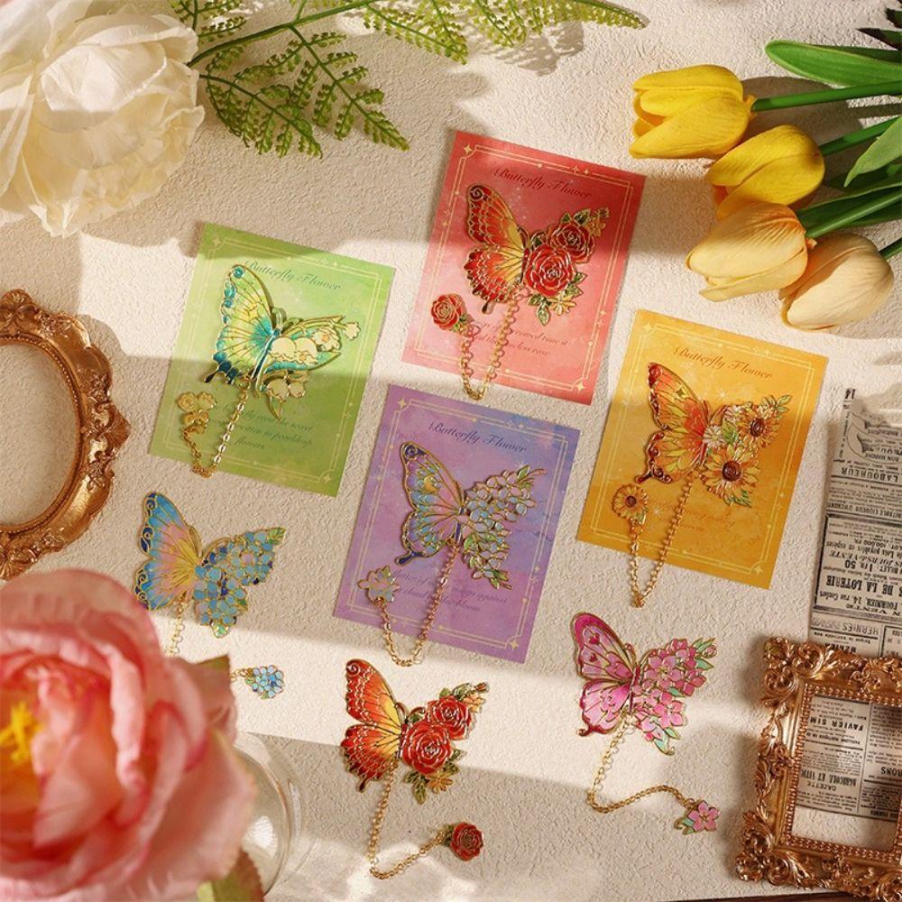Tassel Chain Book Clip Hollow Flower Flower Painting Bookmark Metal Butterfly Bookmark For Gift