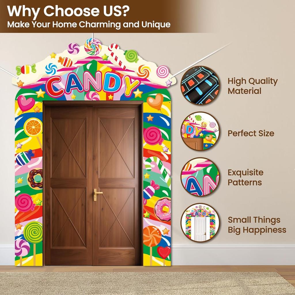 CUTHOLLOW 3 шт. Декор для вечеринки "Страна сладостей" Баннер-вывеска на крыльцо, Баннер на дверь с тематикой леденцов, пирожных, пончиков, Фотозона