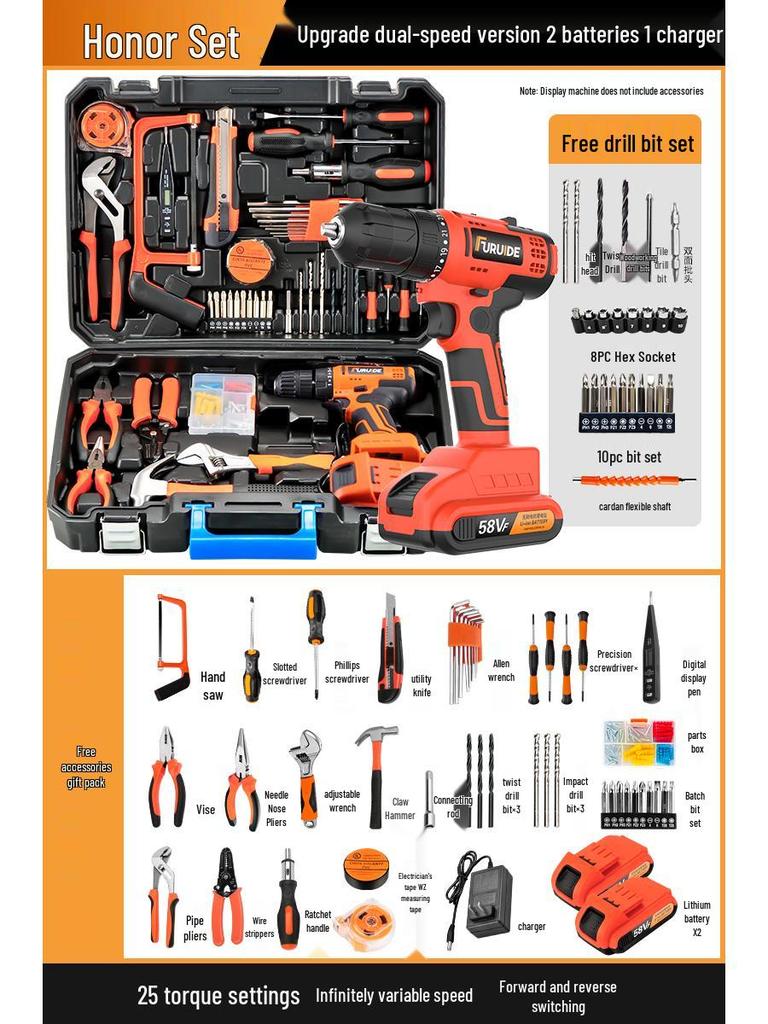 Многофункциональный набор инструментов электрика с дрелью и отвертками